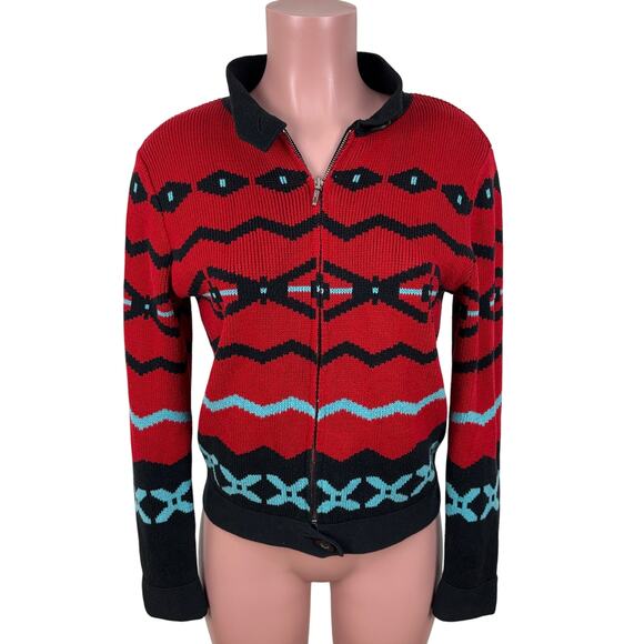 Pendleton Vintage Sweater Jacket Full Zip Small 100% Cotton Southwest turquoise - Picture 1 of 10